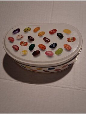 Jelly Belly 39 Assorted Flavors Empty Tin Oval-Shaped Storage Container 7"